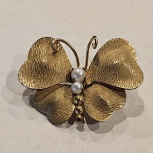 Vintage Binder Brothers 1/20 12kt Gold Filled Butterfly Brooch Pin With Pearls